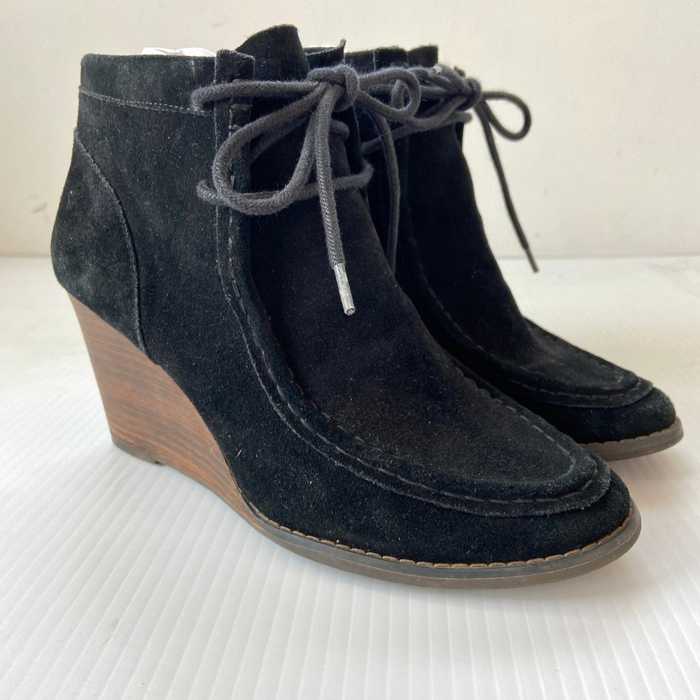 Lucky Brand Ysabel Wedge Bootie Black Suede Womens 8.5‎